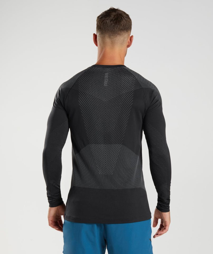 Koszulki Gymshark Apex Seamless Long Sleeve Męskie Czarne | PL 309GHL